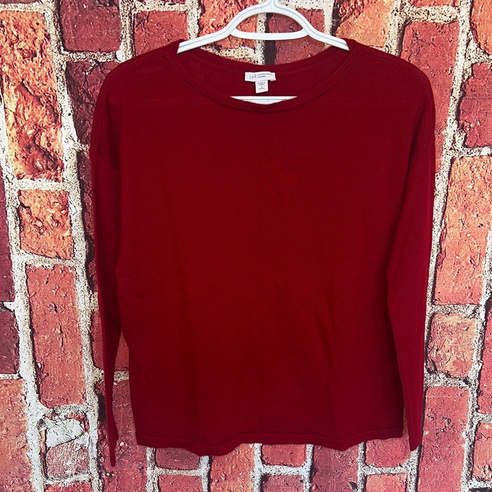 J Jill Burgundy Merino Wool Long-Sleeve Top sweater Small Petite